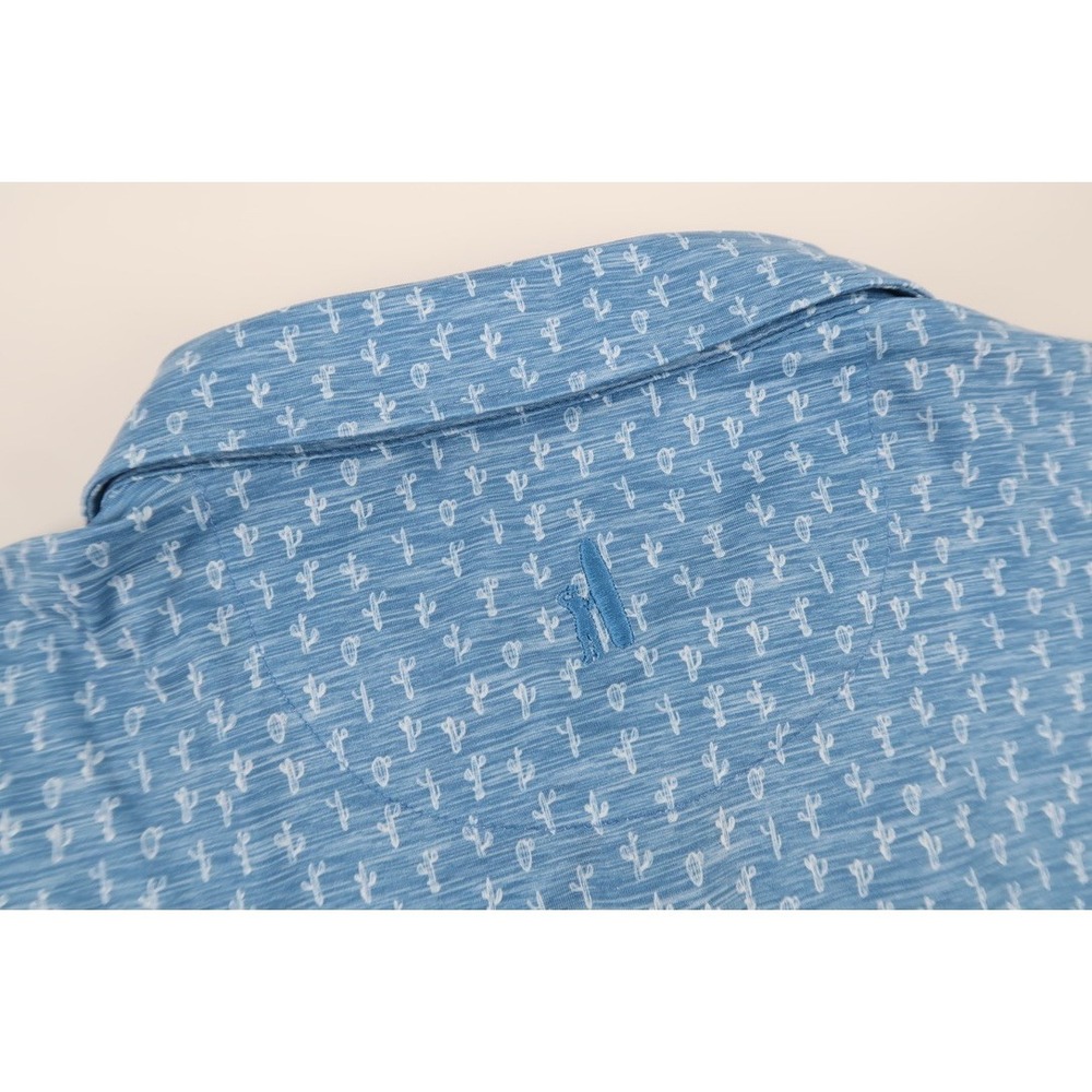 johnnie-O Featherweight Performance Polo Mojave Blue Cactus All Over Mens Large - Picture 6 of 13